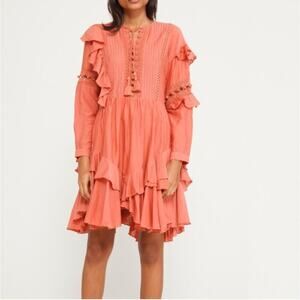 SEA New York $495 Weatherly Pom Crochet Dress in Salmon